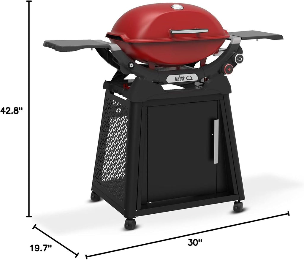 Weber Q 2800N+ Liquid Propane Grill with Stand, Flame Red – Wide 250°–700°F Temp Range with Plus Burner for Searing, Low‑Temp Roasting & High-Dome Lid