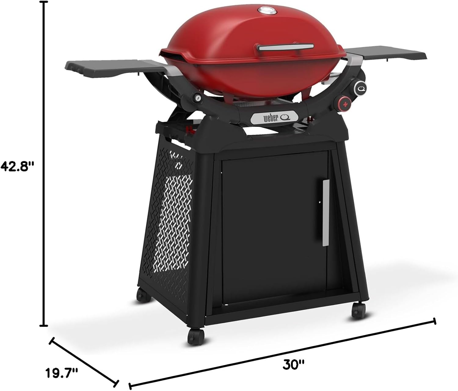 Weber Q 2800N+ Liquid Propane Grill with Stand, Flame Red – Wide 250°–700°F Temp Range with Plus Burner for Searing, Low‑Temp Roasting & High-Dome Lid