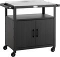Feasto Outdoor Grill Cart with Stainless Steel Tabletop and Storage Cabinet, Movable Kitchen Island with Wheels for BBQ Food Prep, Black