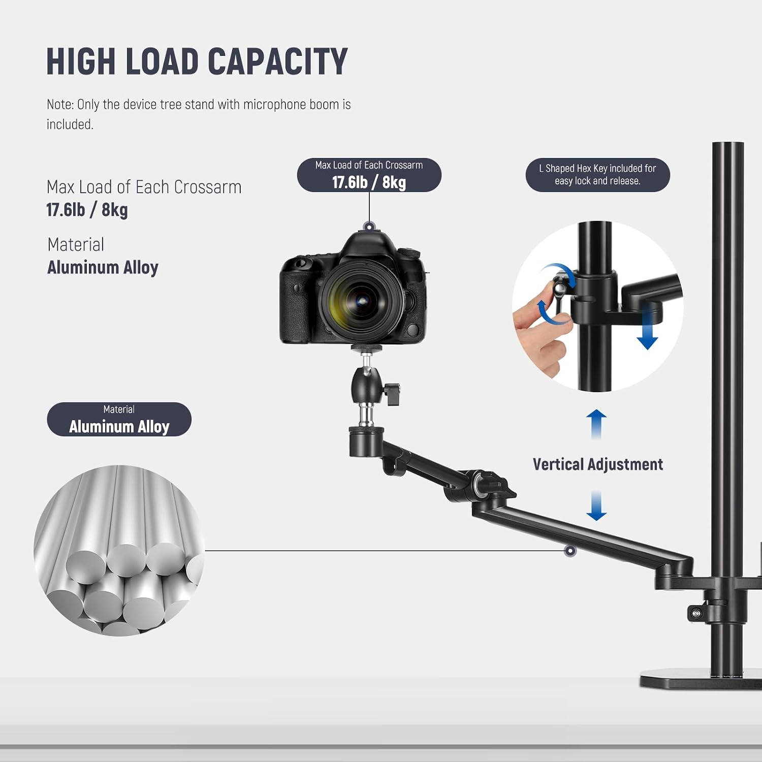 NEEWER Overhead Camera Stand Desk Mount Rig with 4 Boom Arms for Photography Video Light Ring Light Phone Mount Webcam Mic Compact DSLR for Live Streaming Broadcast Online Teaching Meeting, DS007