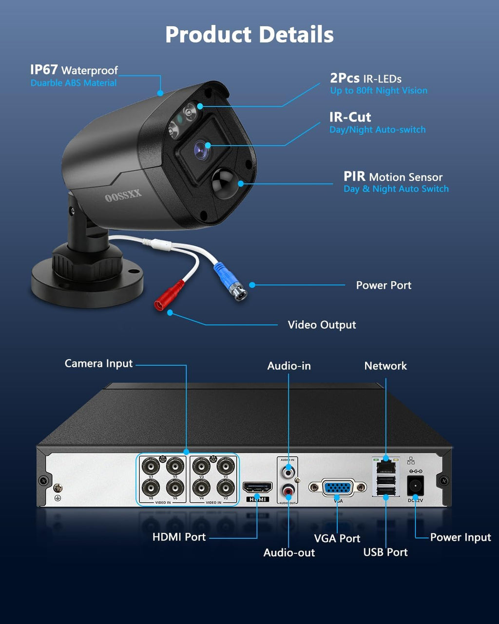 3K 5MP Wired CCTV Security Camera System with 122° Ultra Wide Angle, 6CH HD DVR Kit, 6X IP66 Indoor Outdoor Cameras, 65ft IR Night Vision, Free App, No Subscription Fee, Remote Access