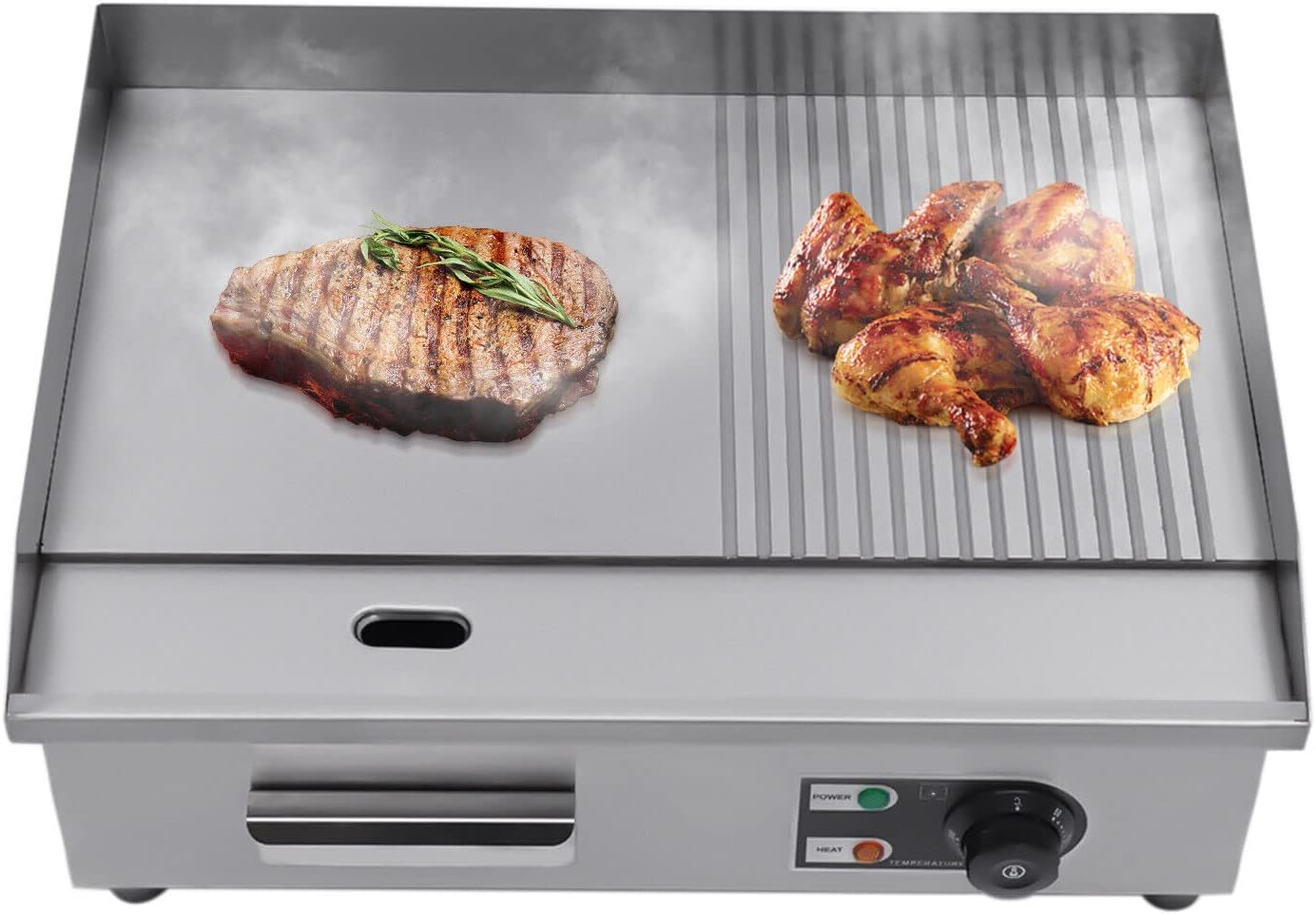 22'Commercial Electric Griddle Electric Countertop Griddle 1600W Restaurant Grill BBQ Flat Top 410 Stainless Steel Long Griddle Electric Nonstick Adjustable Thermostatic Control for Kitchen 110V