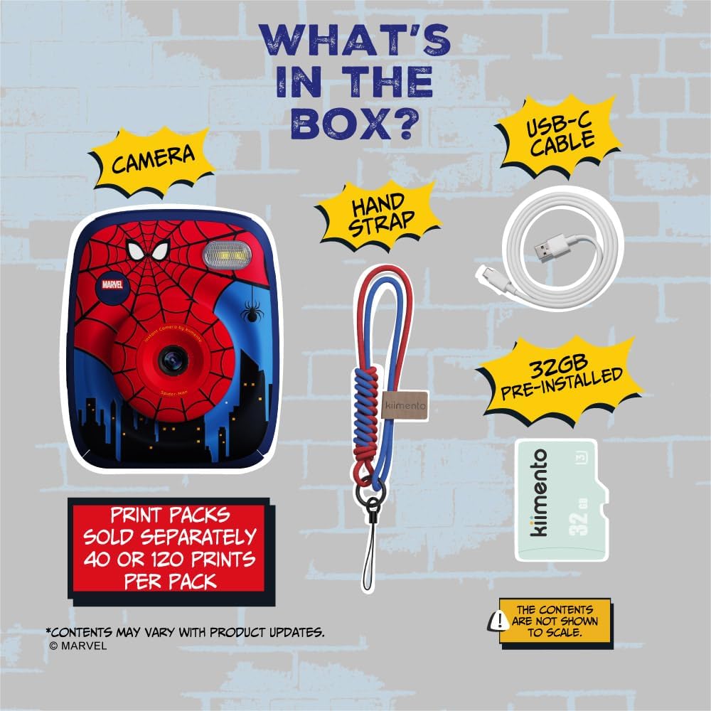 Spider-Man Official Licensed Instant Print Digital Camera, 48MP Photo, 1080p Video, 5-Sec Ink-Free Prints, Selfie & Creator Mode, 32GB SD Card (Model P2) by kiimento