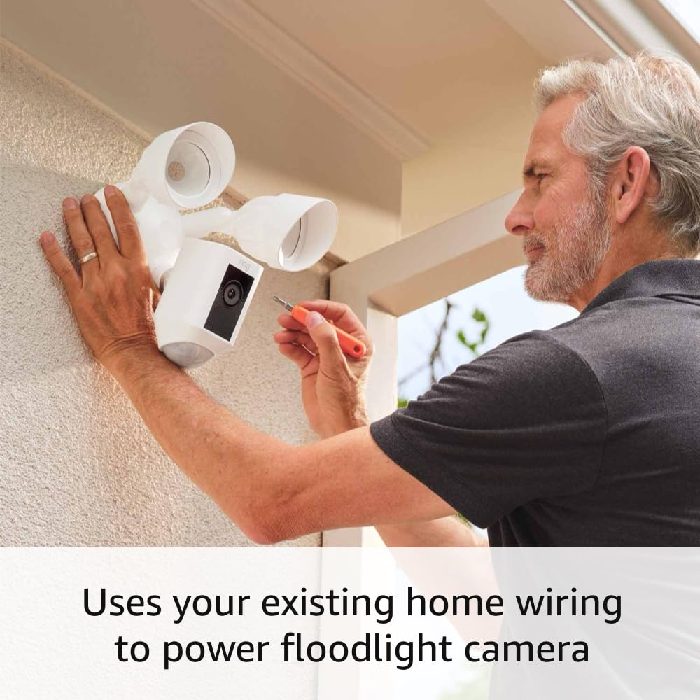 Ring Floodlight Cam Wired Plus (newest model), Outdoor home or business security with motion-activated 1080p HD video and floodlights, White