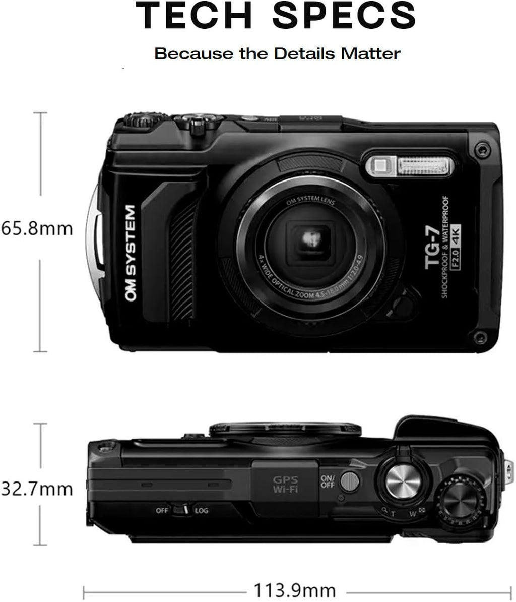 OM SYSTEM Olympus Tough TG-7 Black Underwater Camera, Waterproof, Freeze Proof, High Resolution Bright, 4K Video 44x Macro Shooting (Successor Olympus TG-6)