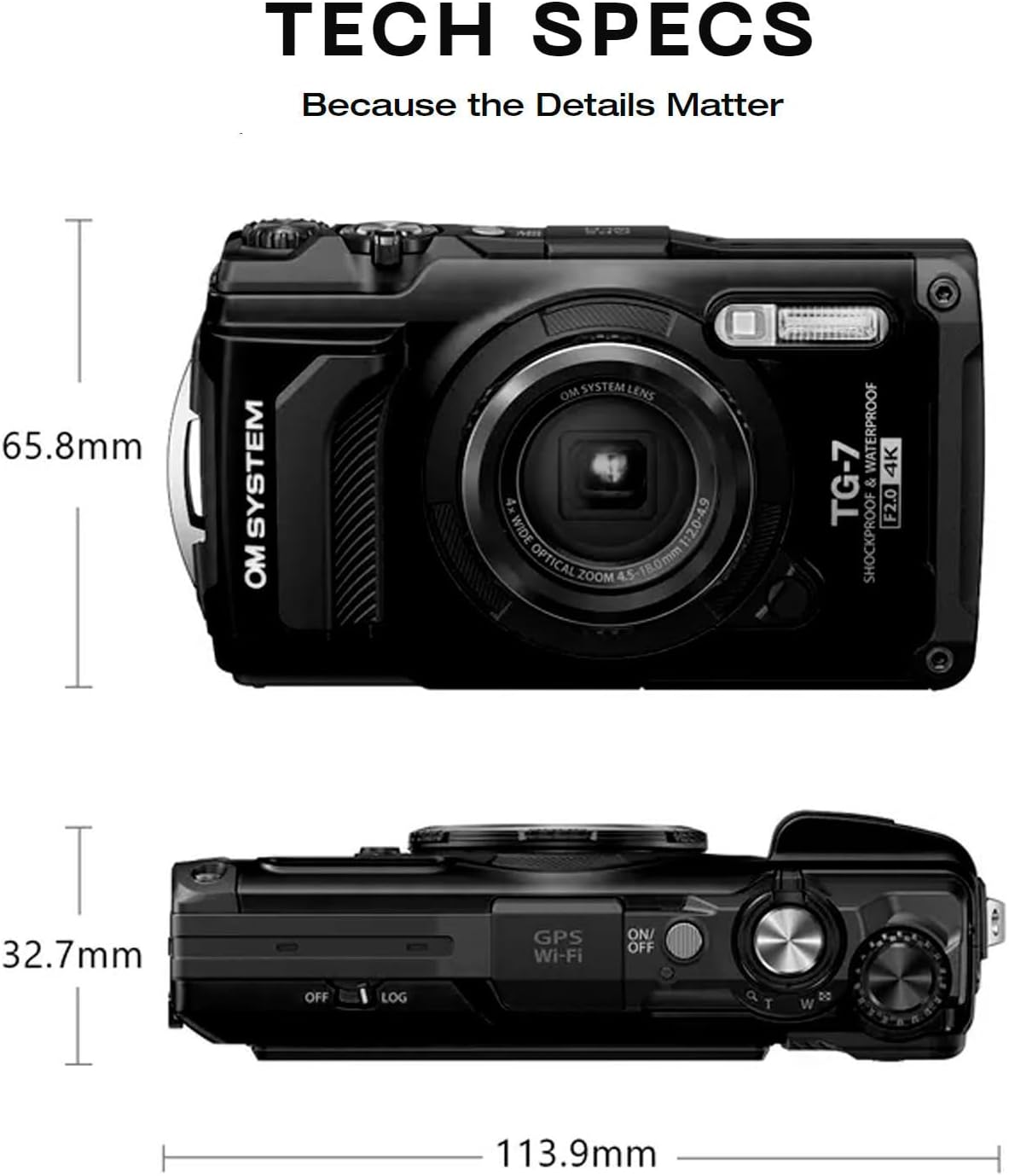 OM SYSTEM Olympus Tough TG-7 Black Underwater Camera, Waterproof, Freeze Proof, High Resolution Bright, 4K Video 44x Macro Shooting (Successor Olympus TG-6)