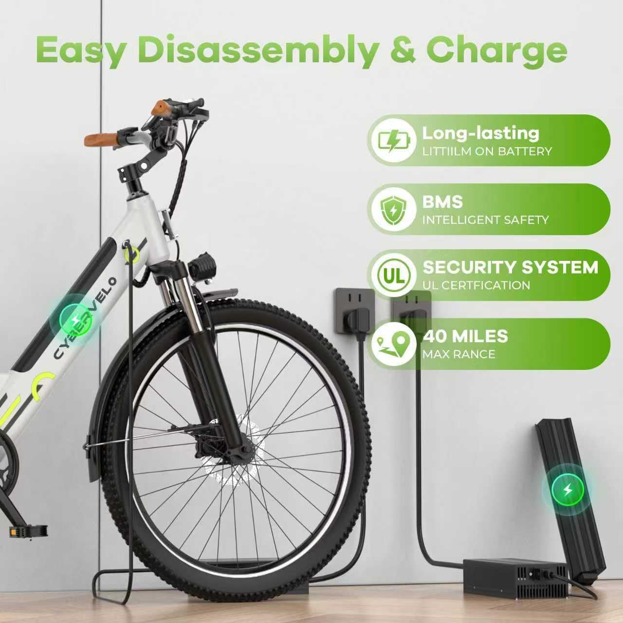 Cybervelo 750W Peak Electric Bike for Adults,up 80 Miles Removable Battery Ebike, 26' Electric E Bike with 7-Speed,Adult Electric Bicycles for Commute Beach Snow Womens/Man All Terrain