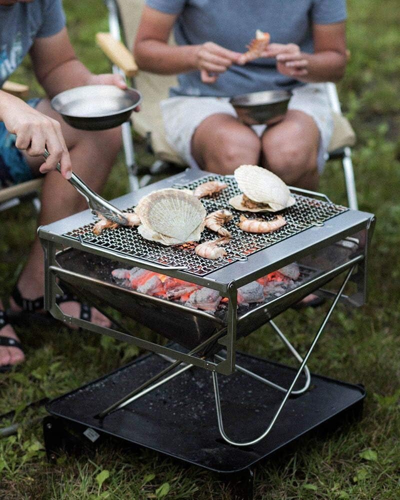 Snow Peak Takibi Fire & Grill - Stainless Steel Portable & Collapsible Fireplace - 30 lbs, 5 Piece Set