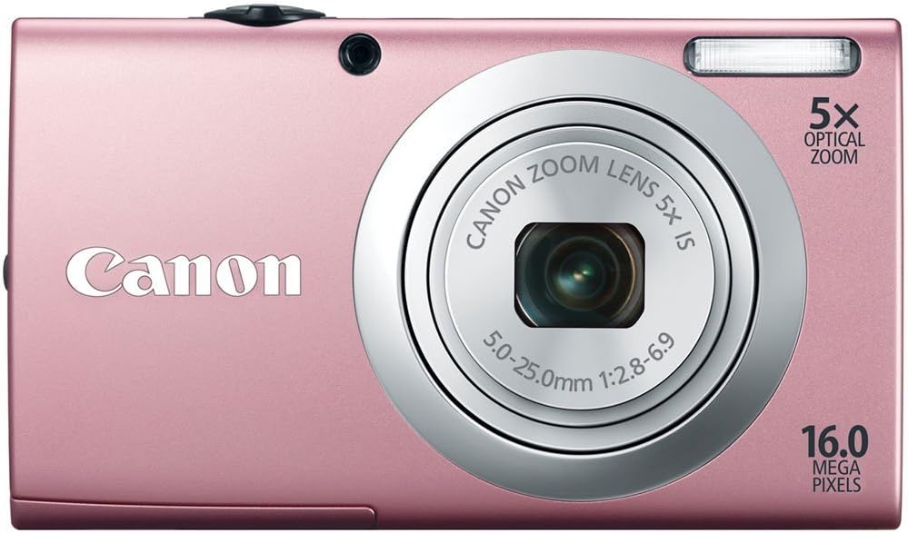 Canon PowerShot A2400 is 16.0 MP Digital Camera with 5X Optical Image Stabilized Zoom 24mm Wide-Angle Lens with 1080p Full HD Video Recording and 3.2-Inch Touch Panel LCD (Pink)