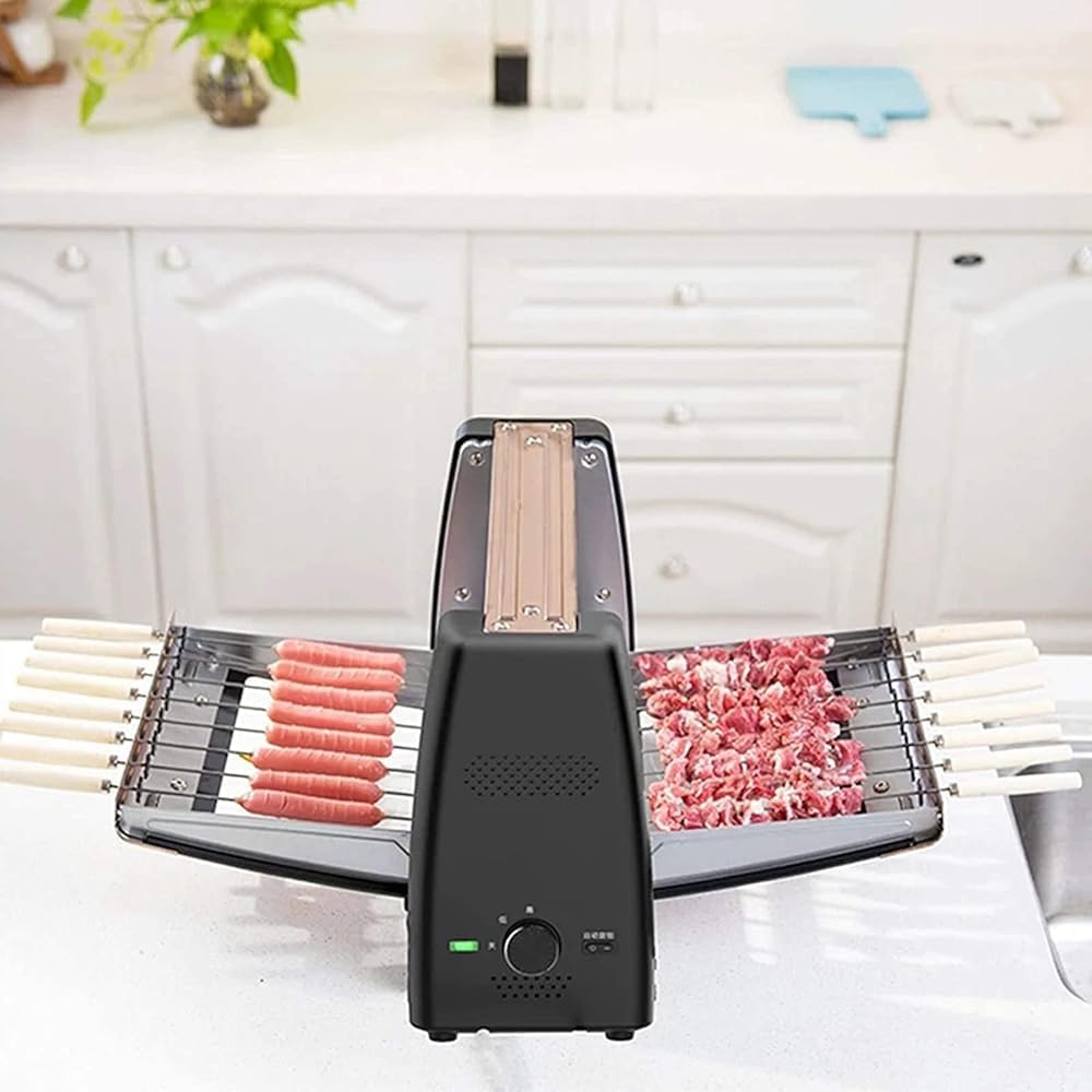 360° Smokeless Barbecue Grill Automatic Rotating Vertical Skewers with 2-Stage Temperature Control for Indoor Cooking