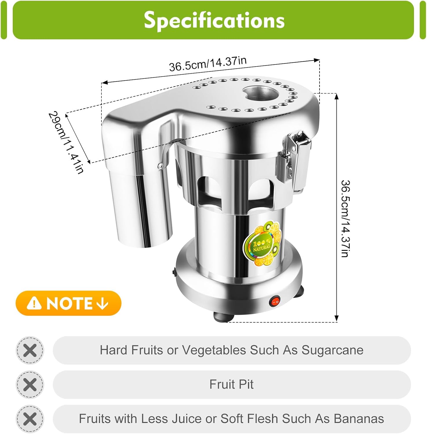 Commercial Centrifugal Juicer Machine Juice Extractor Machine 110V 370W Electric Vegetable Fruit Juice Squeezer Stainless Steel Juice Maker Extractor 2800r/min