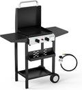 Bonnlo 20000BTU Propane Griddle with Lid and Ignition, Standing Flat Top Gas Grill with Portable Rolling Wheels and Storage Shelf, 2 Burner Camping Cooker for Patio Backyard Outdoor Cooking BBQ