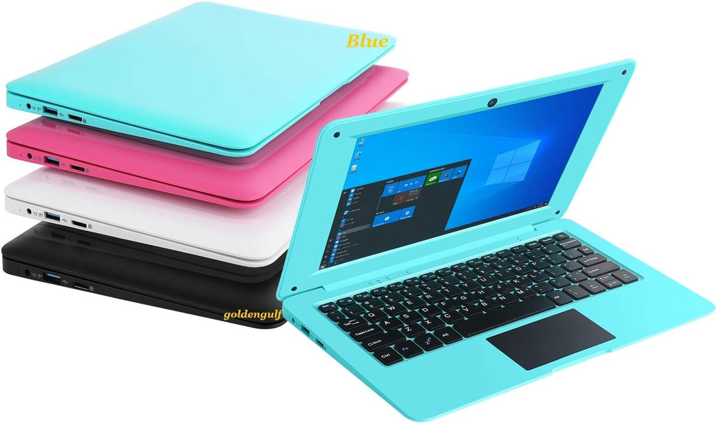 Windows 10 Computer Laptop Mini 10 Inch 32GB Ultra Thin and Light Netbook Quad Core CPU PC HDMI WiFi USB YouTube (Blue)