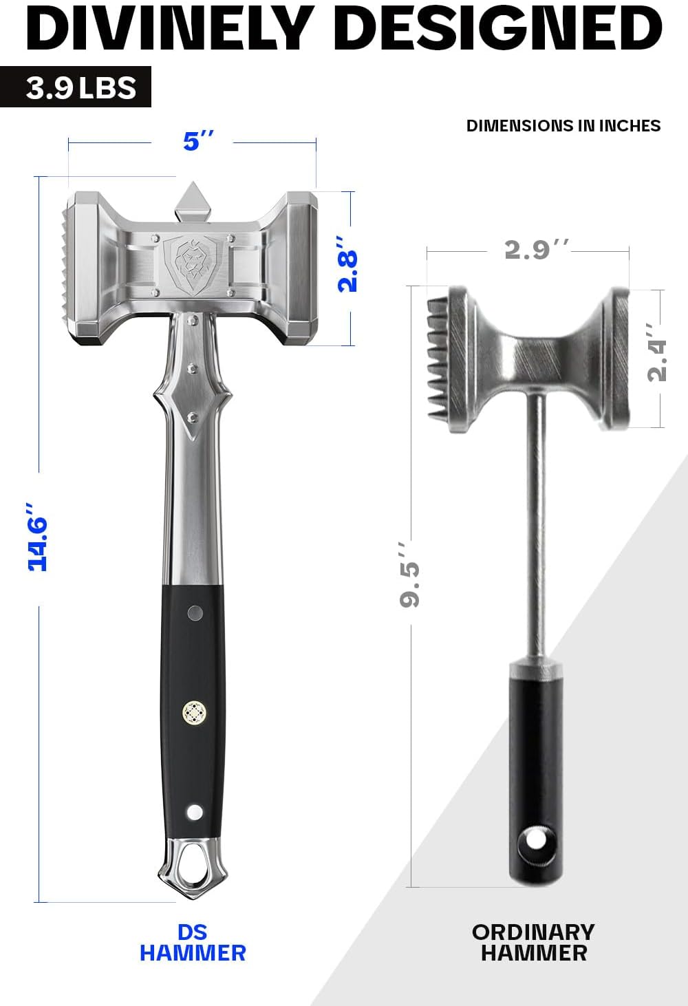Dalstrong Meat Tenderizer Tool - NEW IMPROVED - Dual Sided, Extra-Large Meat Hammer - Premium High-Carbon Stainless Steel - Meat Mallet - Chef Pounder - Black G10 Handle