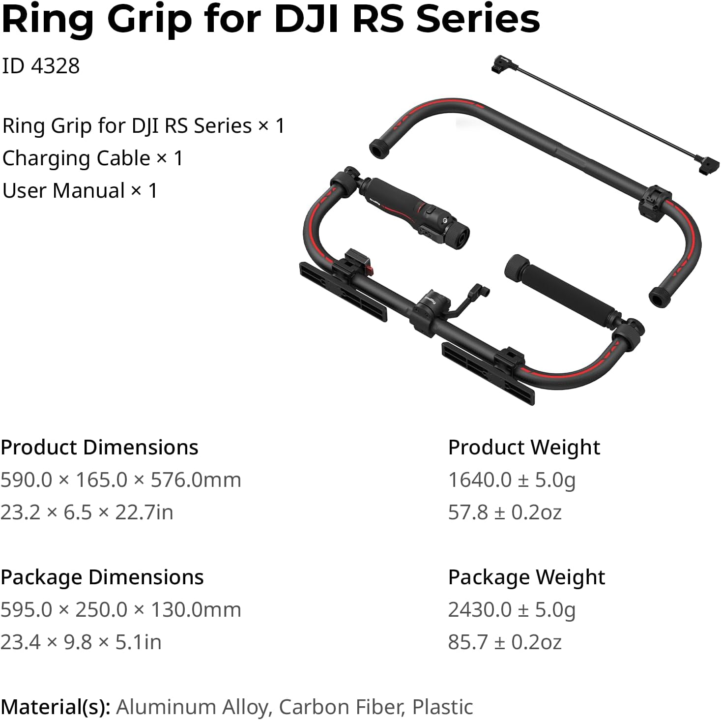 SMALLRIG Stabilizer Handheld Ring Grip for DJI RS 2 / RS 3 Pro/RS 4 / RS 4 Pro/RS 5 Gimbal, Supports Various Controls, Integrated Foldable Design, Max Load 17.6 lb - 4328