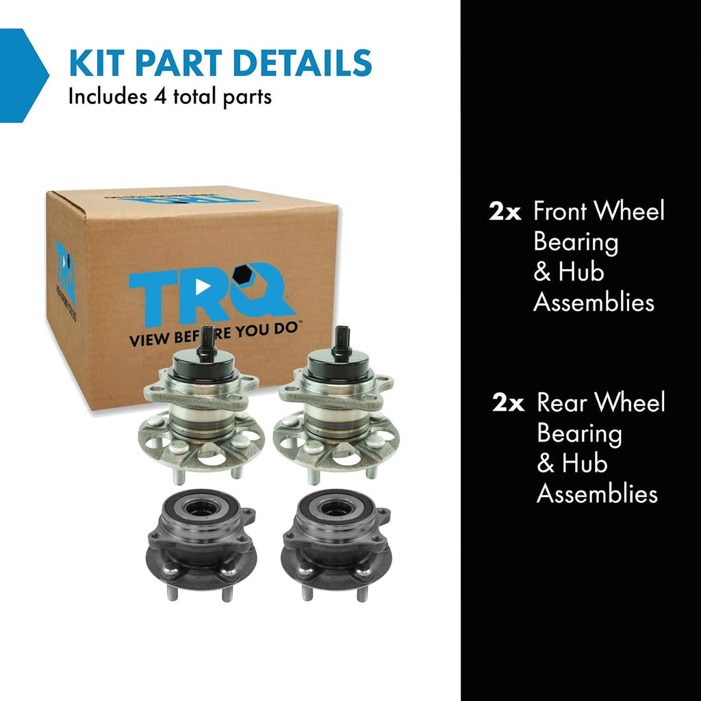 TRQ Front and Rear Wheel Bearing and Hub Assembly Set 4 Piece Compatible with 2010-2015 Toyota Prius 2012-2015 Prius Plug-in