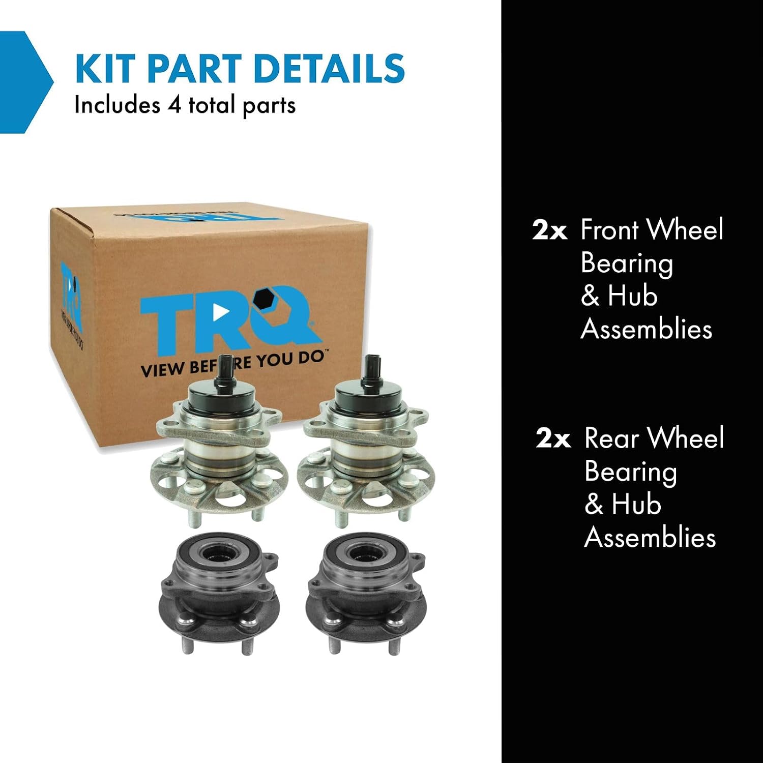 TRQ Front and Rear Wheel Bearing and Hub Assembly Set 4 Piece Compatible with 2010-2015 Toyota Prius 2012-2015 Prius Plug-in