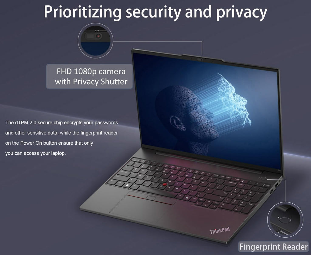 Lenovo ThinkPad E16 Business Laptop, 16' FHD+, AMD Ryzen 5 7535U (> Intel i7-1360P), Fingerprint, Backlit, 1080p Webcam, IST Computer Customized 16GB/32GB/64GB DDR5 RAM, 512GB/1TB/2TB SSD, Win 11 Pro