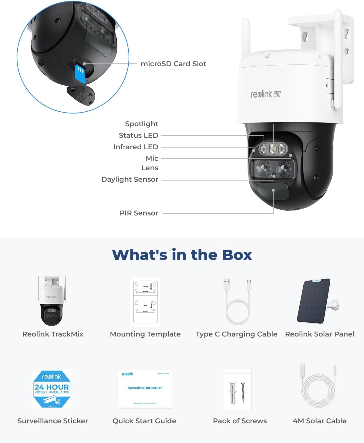REOLINK 4K Dual Lens Solar Security Camera Outdoor, PTZ with Auto Tracking, 6X Hybrid Zoom Auto Zoom Tracking, 8MP Color Night Vision, Smart Detection Motion Alert TrackMix Series+SP (WiFi Set)