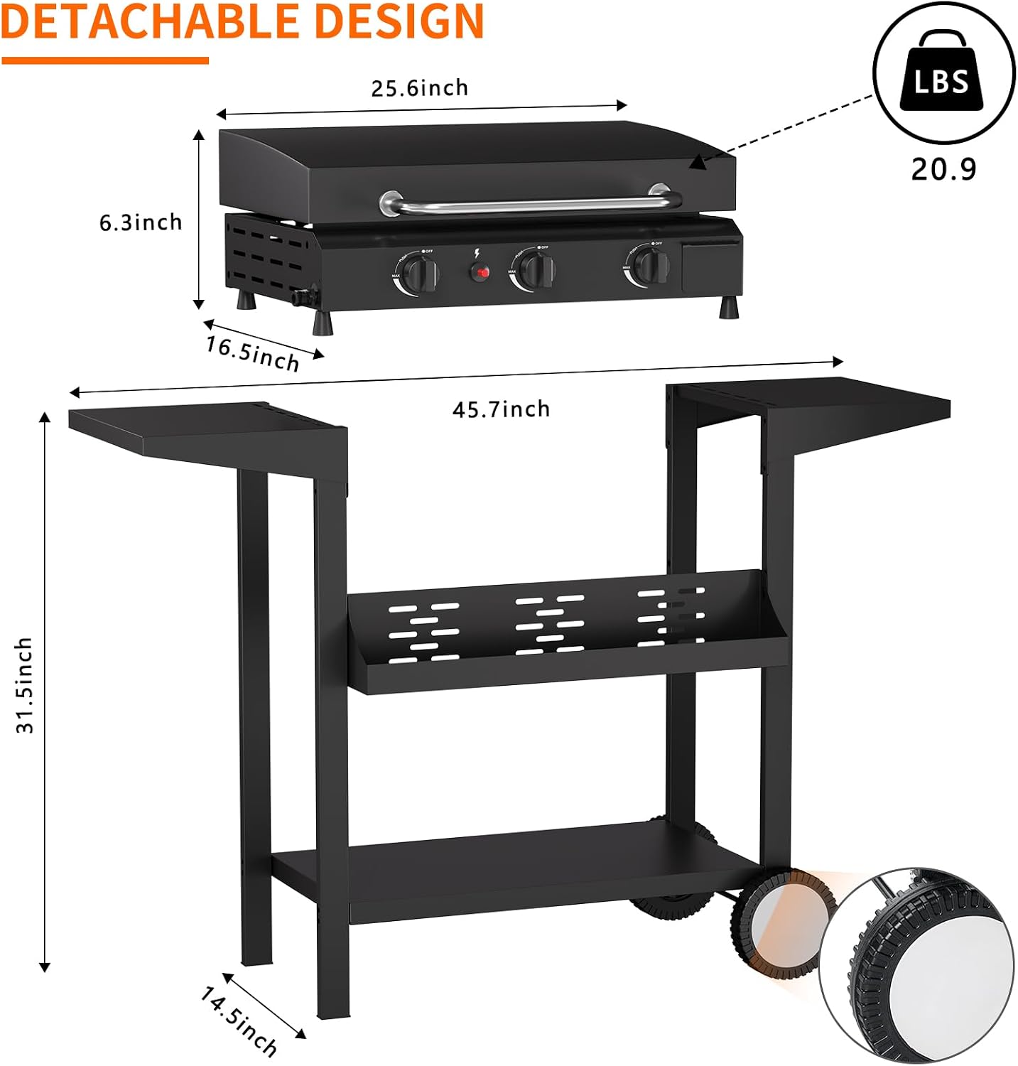 SKOK 3 Burner Gas Griddle With Hood-25.6 Inch Outdoor Propane Griddle-Portable Flat Top Gas Grill Camping Griddle Station with Side Shelves for Kitchen, BBQ, Camping Tailgating
