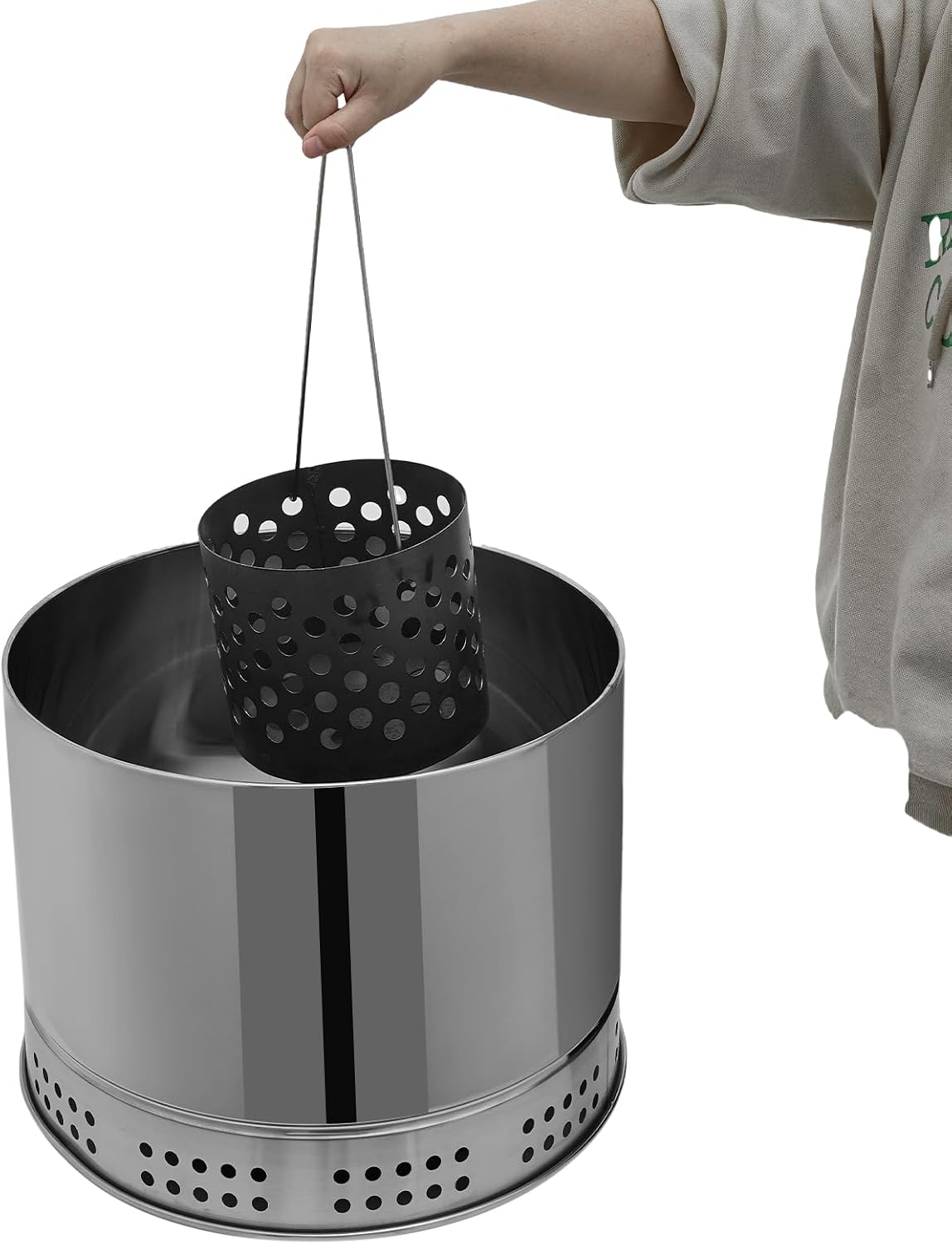 Portable Charcoal Grills, Stainless Steel 50 Skewer BBQ Drumstick Holder, 16' x 26' Cylinder, Freestanding Outdoor Barbecue Smoker, Oil Separation Design, for Camping, Parties, Patio