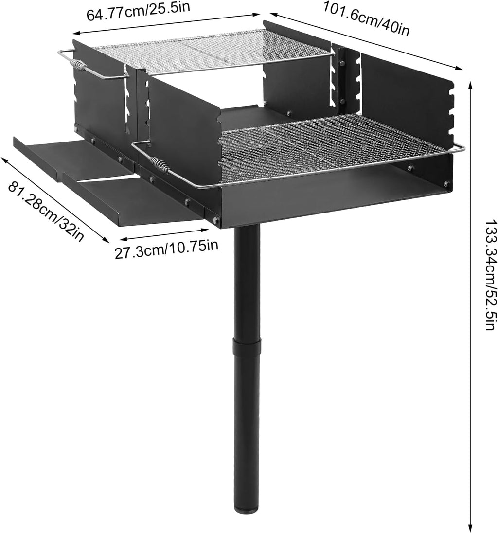Outdoor Charcoal Grill, 40' Freestanding BBQ Grill, Adjustable Height Stainless Steel Mesh, Large Cooking Area, Barbecue Cooking Station, for Patio, Backyard, Camping, Garden Parties