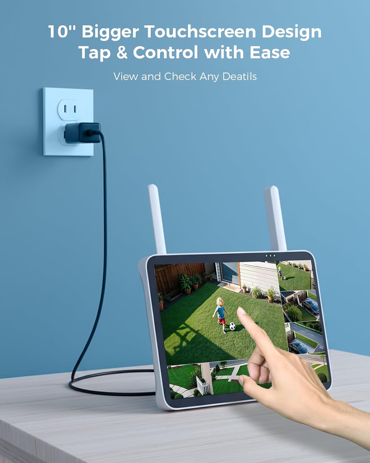 Hiseeu Solar Security Cameras Wireless Outdoor, Auto Tracking Dual-Lens Wireless Cameras for Home Security with 10' Touchscreen, 2.4 & 5GHz WiFi Pro 4 Cam-Kit, 2 Way Audio, 500GB HDD, 0 Monthly Fee