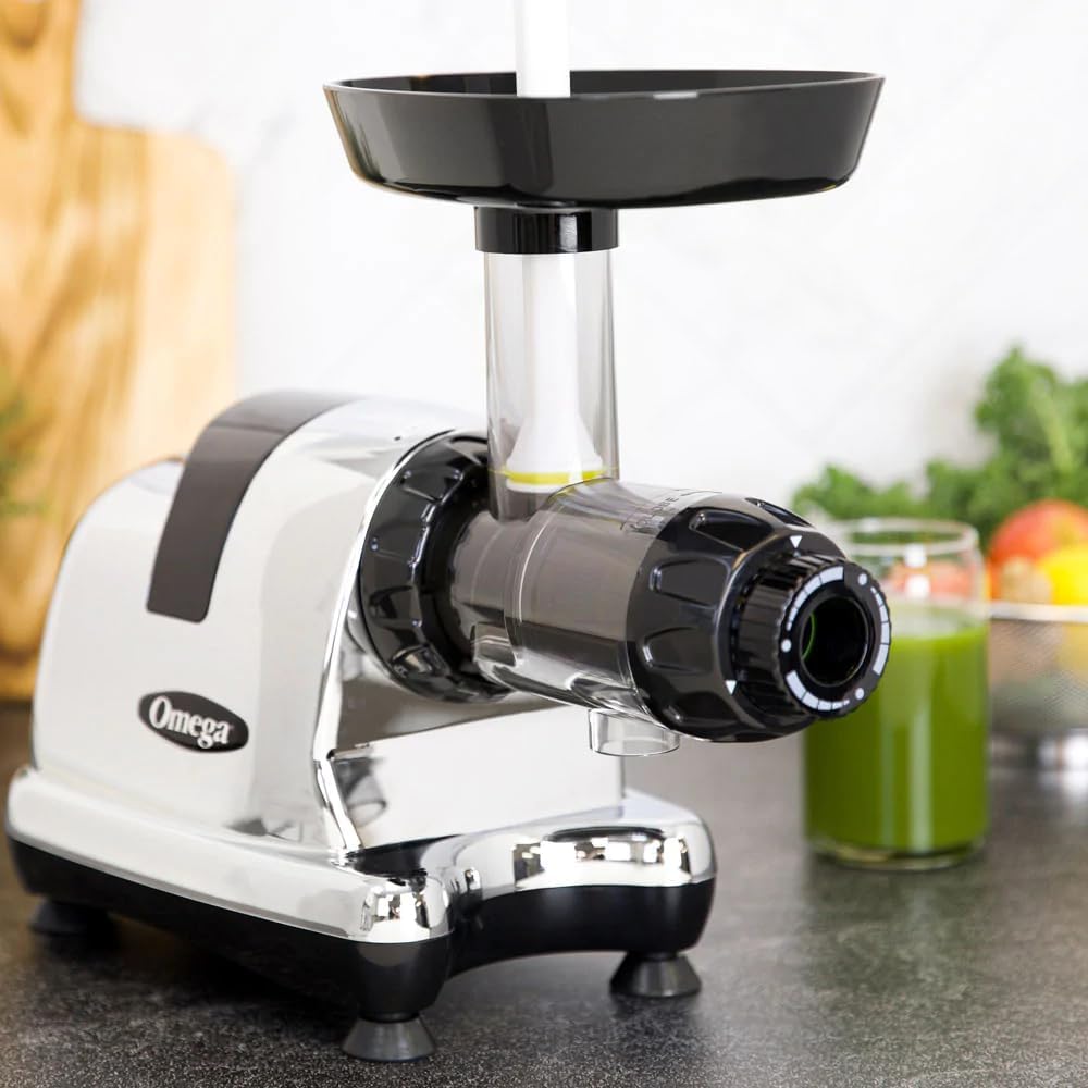 Omega Cold Press Juicer Machine, All-in-One Nutrition System for Vegetable and Fruit Juice, Nut Butter, Baby Food, Pasta and Sorbets, Triple-Stage 80-RPM Slow Masticating Juicer, 200-Watts, Chrome