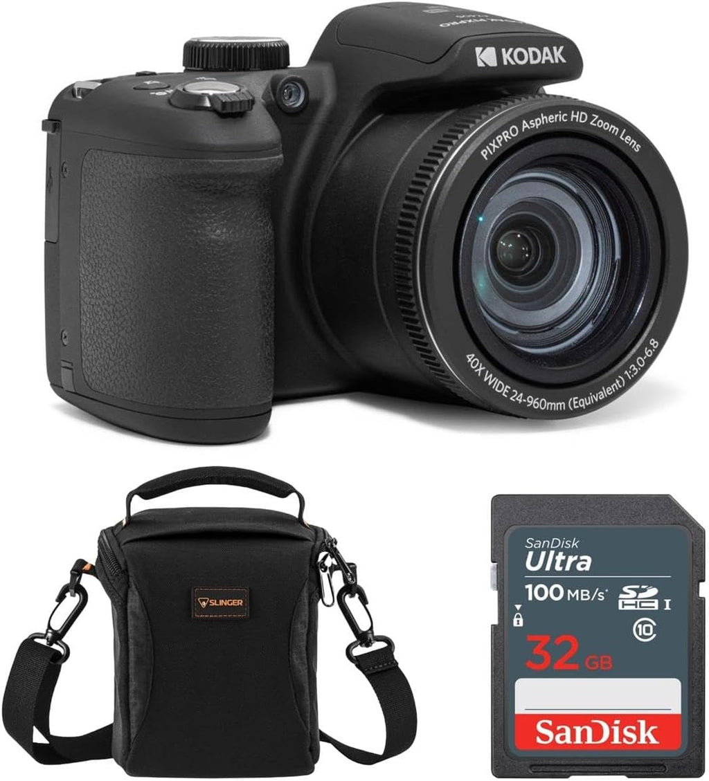 KODAK PIXPRO AZ405-BK 20MP Digital Camera 40X Optical Zoom 24mm Wide Angle Lens Optical Image Stabilization 1080P Full HD Video 3' LCD Vlogging Camera. Bundle with SD Card and Camera