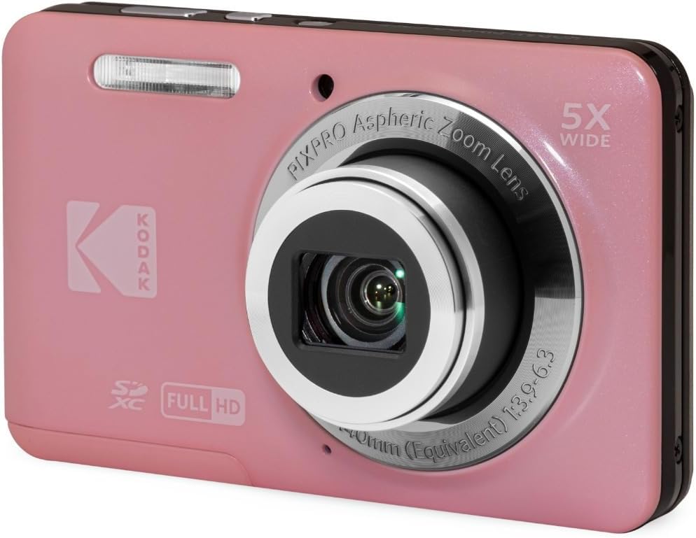 Kodak PixPro Friendly Zoom FZ55 16MP 1080p Full HD Digital Camera (Pastel Pink) Bundle with 128GB SD Card, Battery (2-Pack) and Travel Organizer (4 Items)