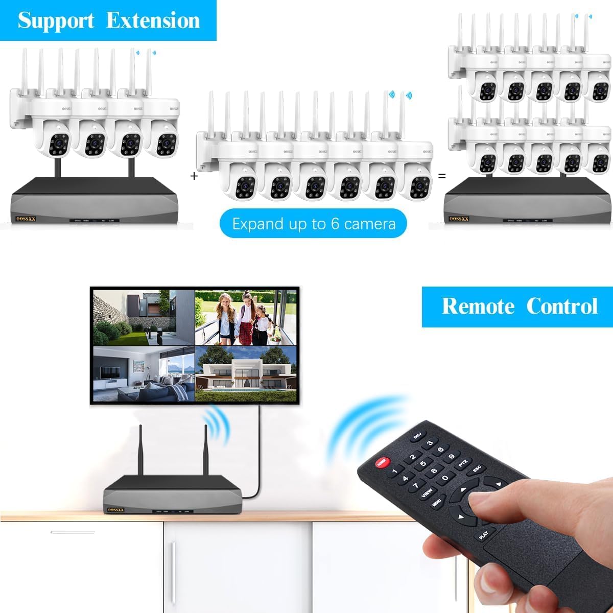 2-Way Audio & PIR Detection Dual Antennas Outdoor Wireless Security Camera System 5.5MP Wi-Fi Video Surveillance DVR Recorder System