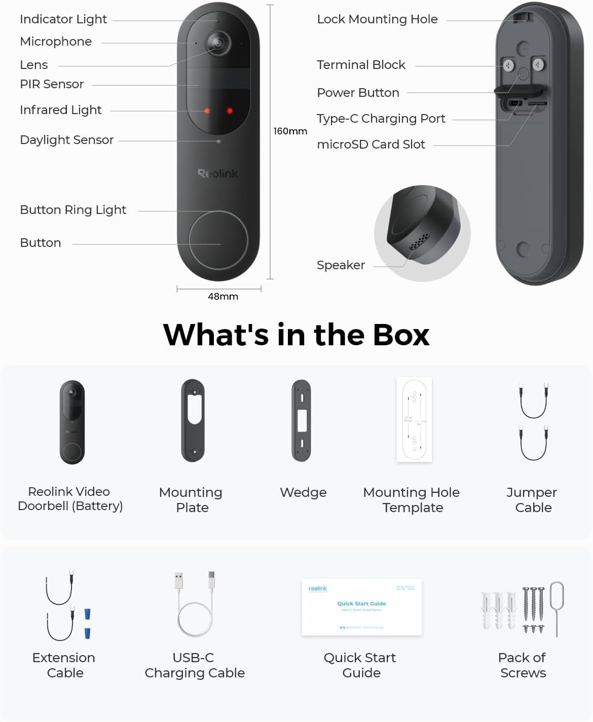 REOLINK 2K Battery Video Doorbell Camera, 150°x150° Head-to-Toe View, 2.4/5 GHz WiFi, Local Storage, No Monthly Fee, Two-Way Talk, Person/Vehicle/Package Detection(Chime not Included)