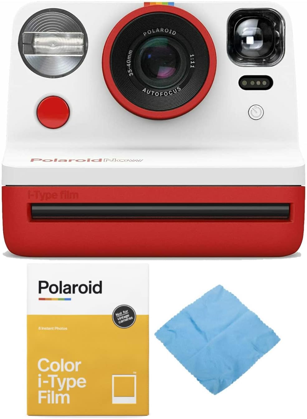 Polaroid Originals Now Viewfinder i-Type Instant Camera (Red) Bundle with Instant Film and Cleaning Cloth (3 Items)