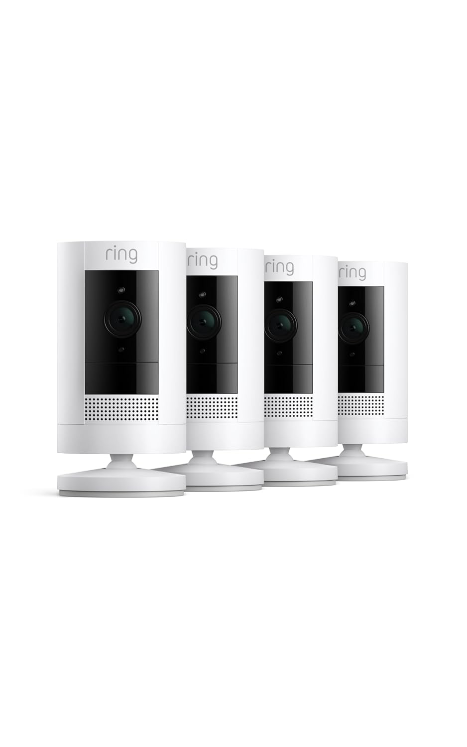 Ring Outdoor Cam (Stick Up Cam), Weather-resistant home or business security camera, outdoor ready, Live View, Color Night Vision, Two-Way Talk, motion alerts, Works with Alexa, 4-pack, White
