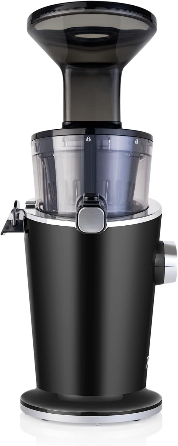 Sana 848 Easy Clean Vertical Juicer - Low Speed 43 RPM - Quiet - 15 Year Warranty Carrots Celery Wheatgrass Greens (Matte Black)