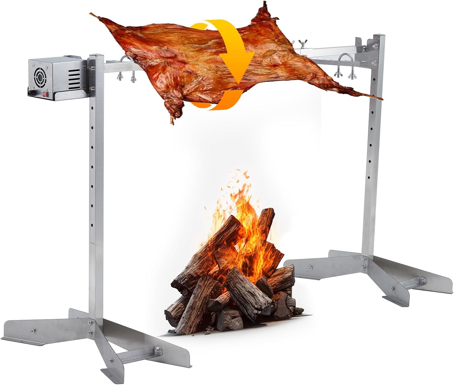 Stainless Steel Electric Rotisserie Grill Kit, 46in 132LB Capacity BBQ Pig Lamb Rotisserie Roaster with 50W Motor, Height Adjustable Charcoal Spit Roaster Stand for Outdoor Kitchen, Camping