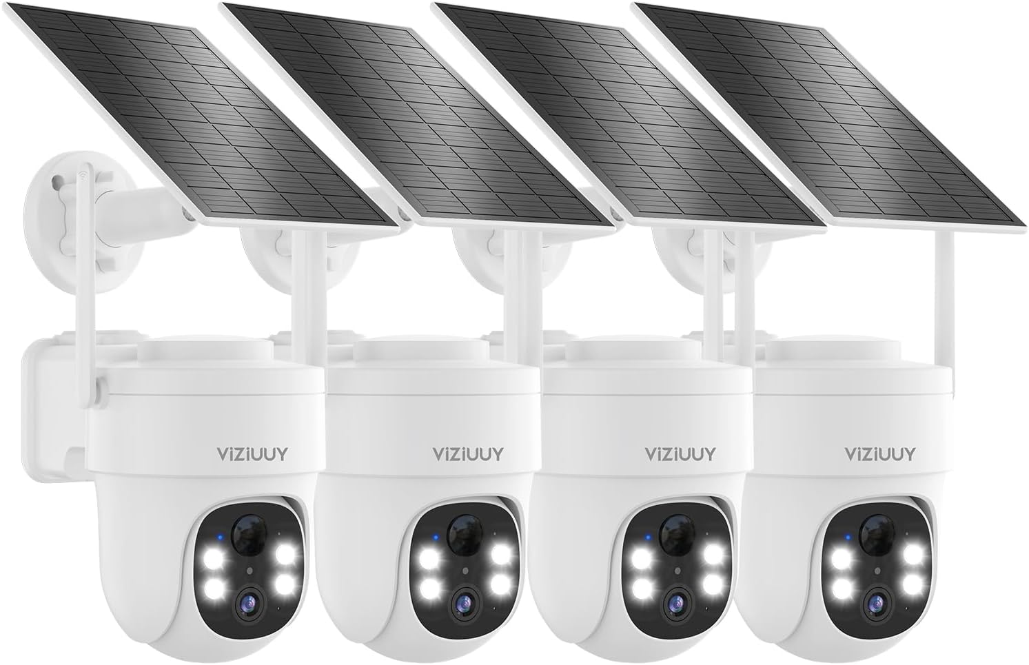 VIZIUUY Solar Security Cameras Wireless Outdoor 4 Pack, 3MP Security Cameras Wireless Outdoor, Pan Tilt 360°WiFi Camera with Color Night Vision/PIR Sensor/2-Way Audio/Alexa