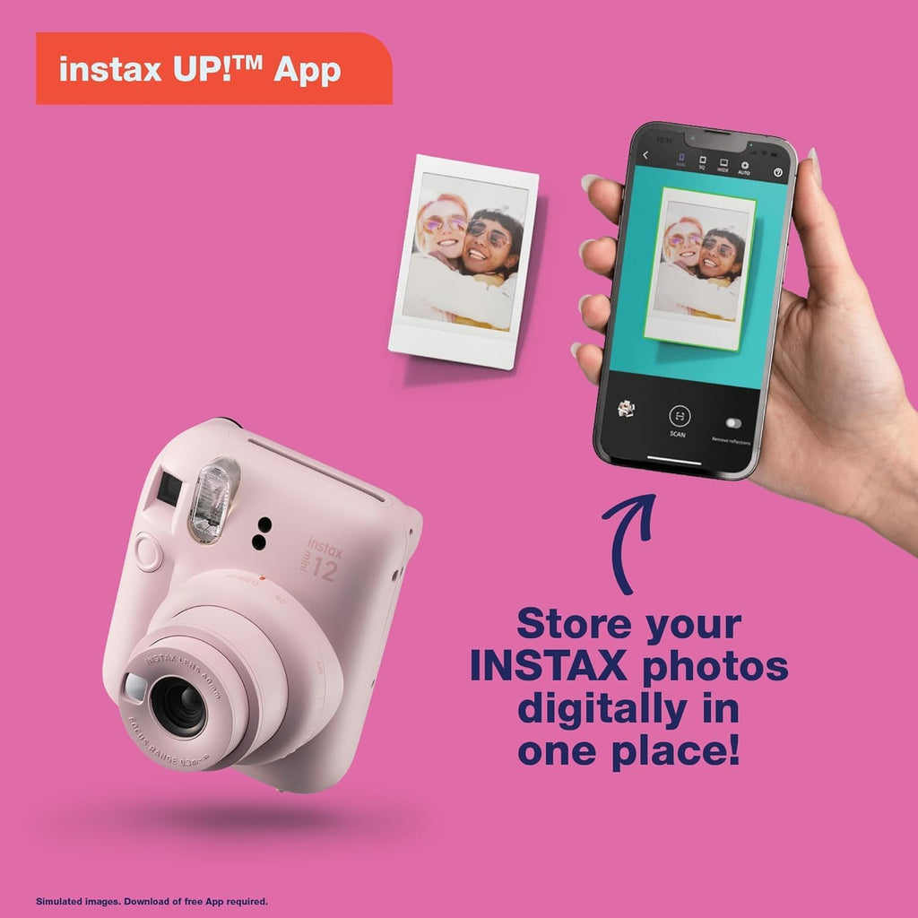 Fujifilm Instax Mini 12 Instant Camera Blossom Pink with Sandisk 32 GB USB Flash Drive + 40 Sheets Fujifilm Instax Mini Film Bundle, Sunshine Photo Microfiber Cleaning Cloth Included
