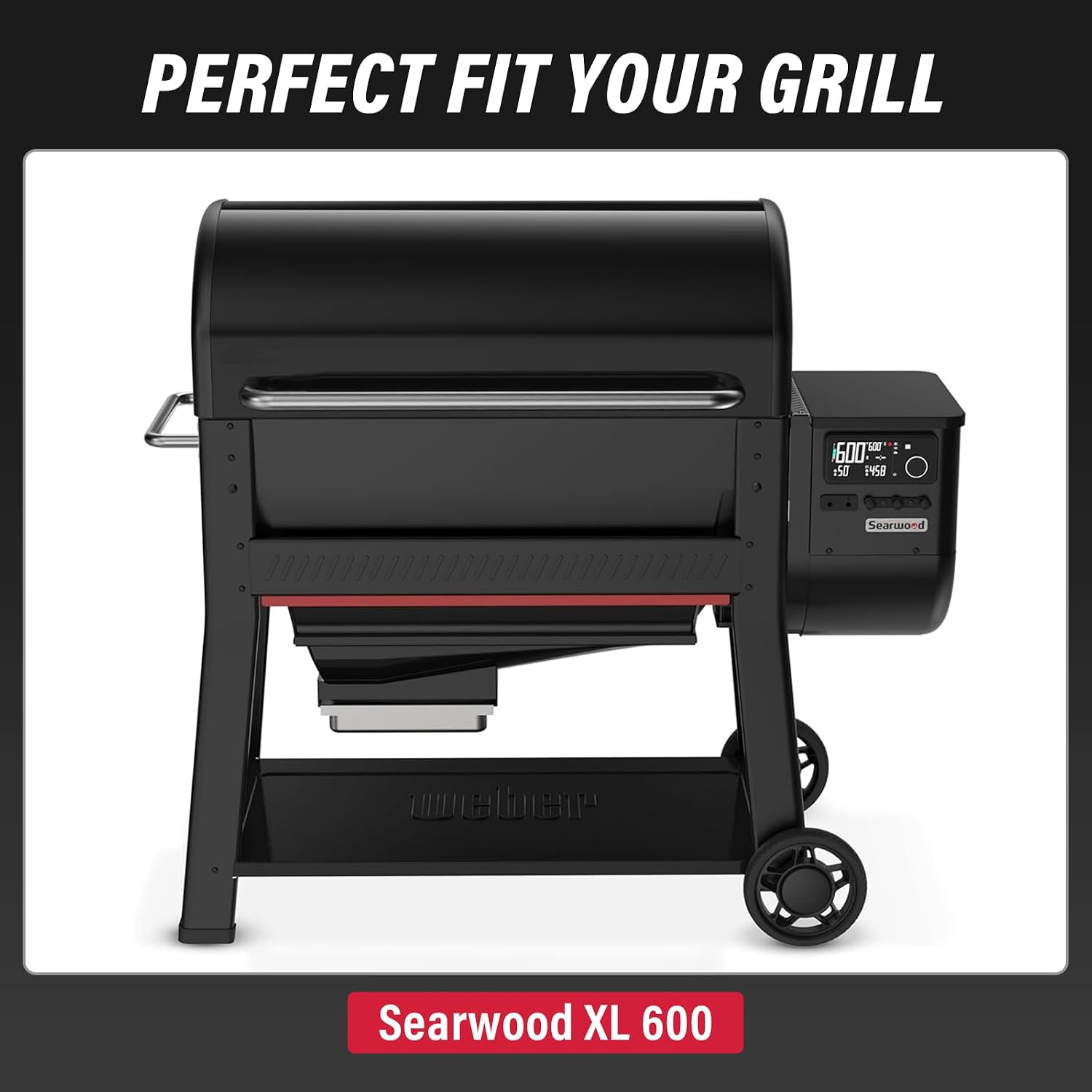 Utheer Front Folding Grill Table for Weber Searwood XL 600 – 35' x 12.5' Large Front Shelf with Stainless Steel Basin, Works Cutting Board, Lid & 5 Hooks, Heavy-Duty Weber Searwood XL 600 Accessories