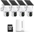 ANNKE 4MP Solar Security Cameras Wireless Outdoor, 5MP 4 Cam-Kit Home Security Camera System, 360°View, Color Night Vision, 2.4&5G WiFi, 2-Way Audio, AI Human Detection, Home Hub & 128GB Memory Card