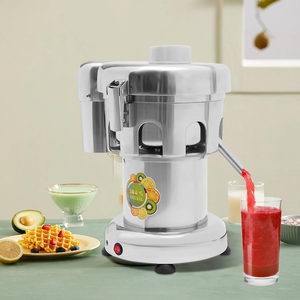 Juice Extractor, 370W 110V Commercial Electric Juicer Machine Fruit Vegetable Juice Extractor Stainless Steel Centrifugal Juicer Machine w/Push Rod for Families, Restaurants, Cafes