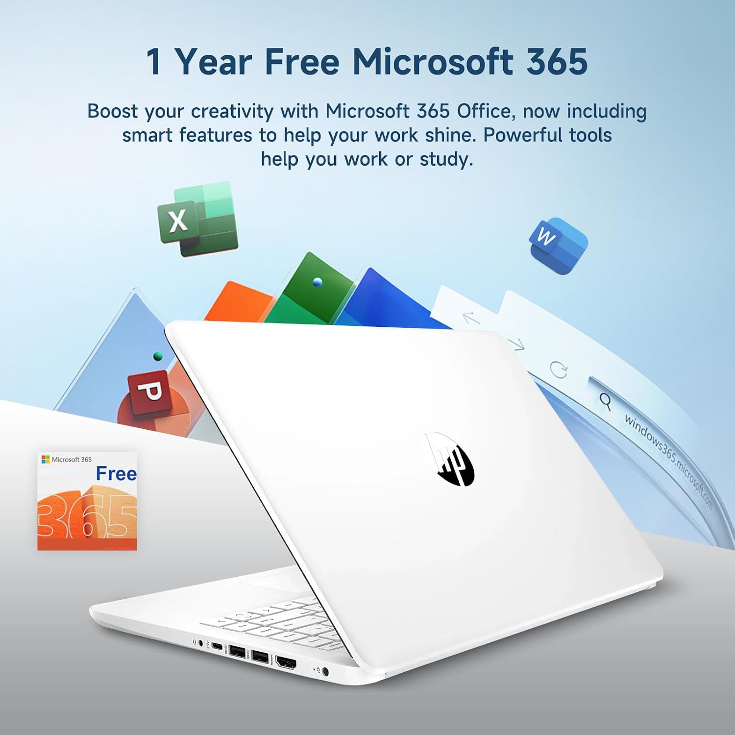 HP 14' Ultral Light Laptop for Students and Business, Intel Quad-Core, 8GB RAM, 192GB Storage(64GB eMMC+128GB Ghost Manta SD Card), 1 Year Office 365, USB C, Win 11 S