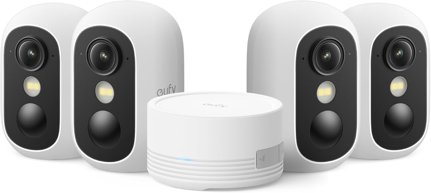 eufy Security eufyCam C35 4-Cam Kit, Wireless Indoor/Outdoor Camera, Magnetic Mount, Color Night Vision, Local Storage, No Monthly Fee, Built-in 8GB, IP67, Facial Recognition, Solar Panel Compatible