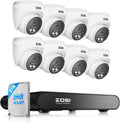 ZOSI C220 8CH 4MP QHD 2.5K PoE Home Security Camera System, 8CH 5MP 3K NVR with 2TB HDD for 24/7 Record, 8 x 4MP(1440p) Dome IP Cameras Outdoor Indoor, Smart AI Human Detection, Two-Way Audio