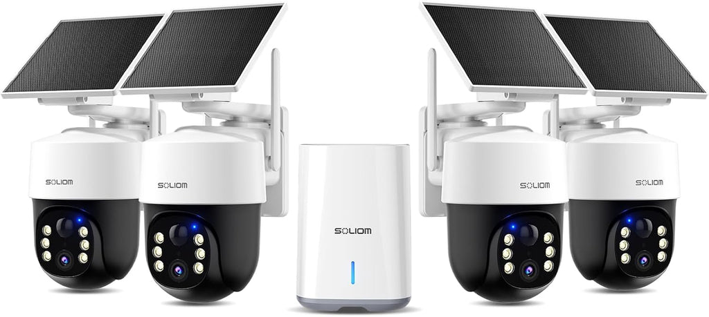 SOLIOM Security Cameras Wireless Outdoor,4K Ultra HD for Day and Night, No Subscription,Built in Radar,Solar Powered Cameras for Home Security, 360° Pan Tilt Auto Tracking,5G & 2.4G WiFi, 4-Cam Kit