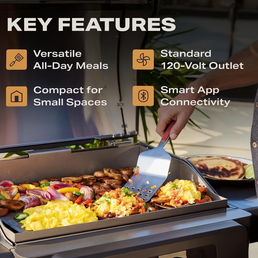 Current® Model G Griddle, Smart Electric Outdoor Flat Top BBQ Grill with 200°F to 600°F Range for Searing & Roasting, Digital Precision, Apartment-Friendly & Weather-Resistant, Onyx
