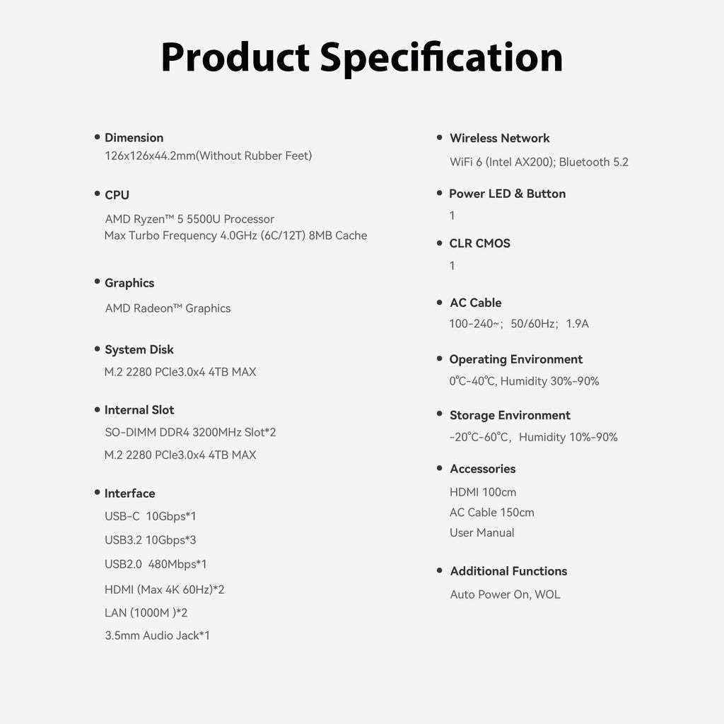 Beelink EQR5 Mini PC, AMD Ryzen 5 5500U(6C/12T, Up to 4.0GHz), Mini Computer 16G DDR4 RAM 500GB NVMe PCIe3.0x4 SSD, Micro PC 4K@60Hz Dual Display Dual HDMI/WiFi6/BT5.2/1000Mbps