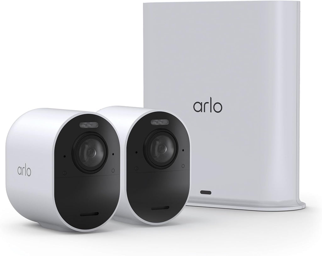 Arlo Ultra Security Camera 4K HDR (3rd Gen, 2025 Release) + SmartHub, Battery Power, Emergency Response, AI Event Captions, 1-Month Trial of Secure Plan, 180° Field of View, 2 Cam, White
