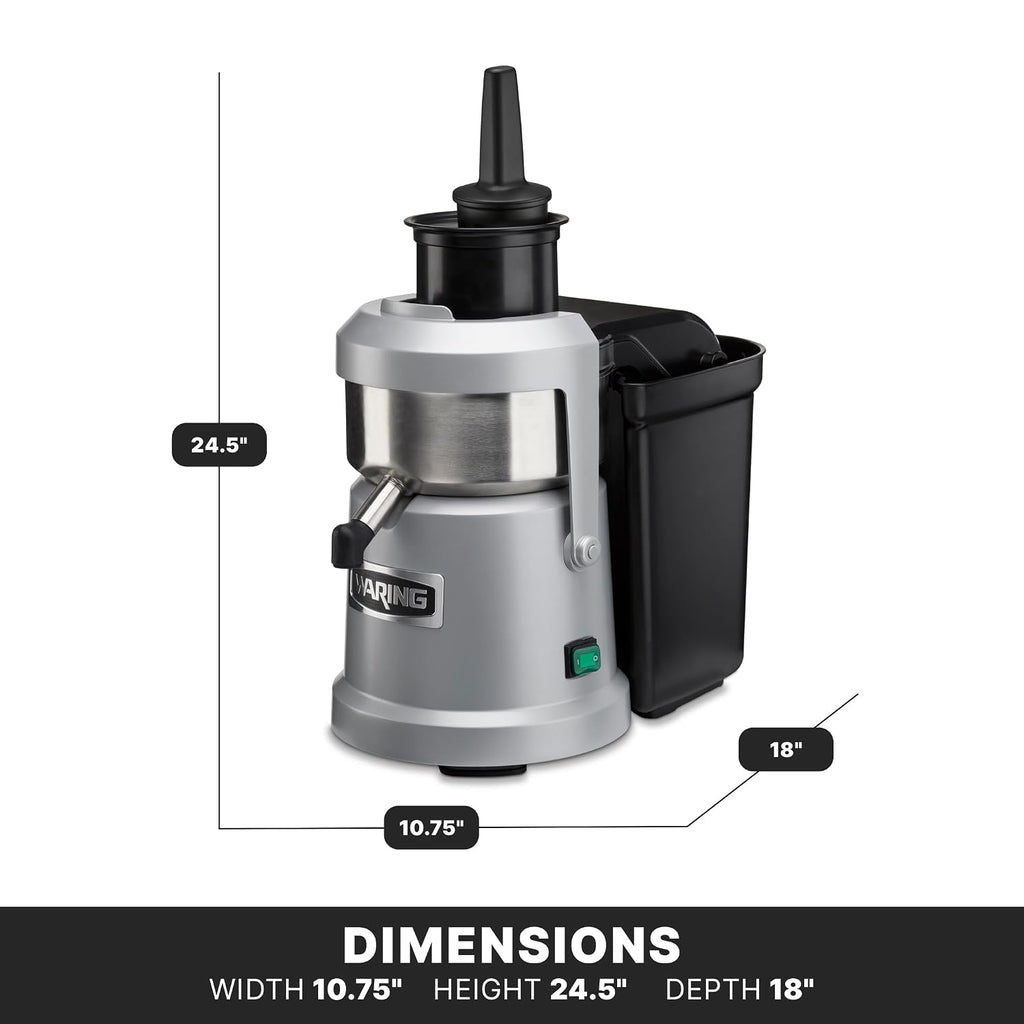 Waring Commercial Pulp Juice Extractor, Heavy-Duty 1.2HP, 12 Quart, Eject Centrifugal Juicer, Continuous Operation, Wide Chute, Commercial Foodservice Pro Use for Bars, Restaurants, and Health Clubs