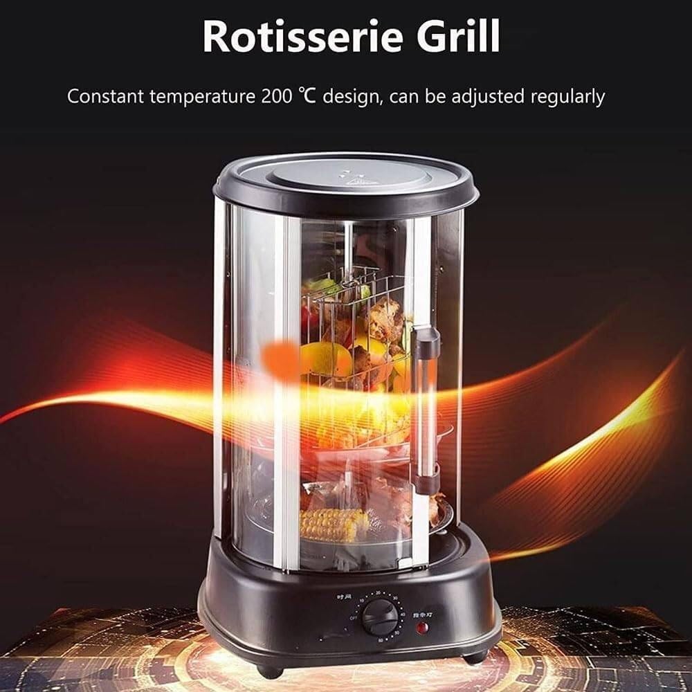 Electric Rotating Vertical Rotisserie Grill,1380W Electric Shawarma Smokeless 360° Rotary Barbecue Machine with 3-Grills,60 Min Timer,Sliding Glass Door,Auto Shut-Off